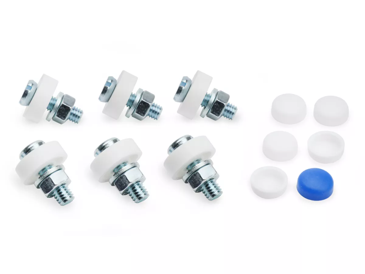 Number plate screw set -HS- M6 x 20 6 pieces, galvanised with caps, 5 x white + 1 x blue