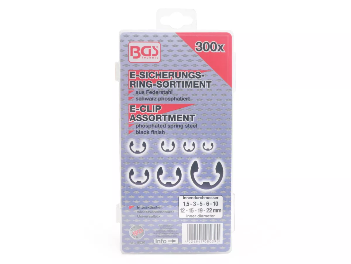 Assortimento di anelli di sicurezza -HS- albero DIN6799, Ø=1,5-22 mm, 300 pz.