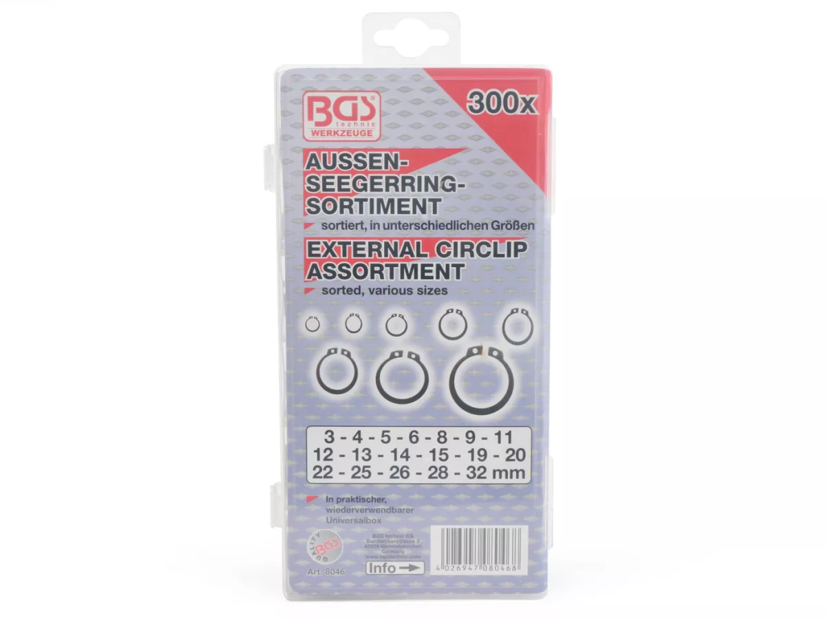 Seeger ring assortiment -HS- as DIN471, Ø=3-32 mm, 300 stuks.