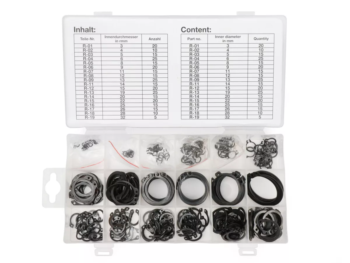 Seeger ring assortiment -HS- as DIN471, Ø=3-32 mm, 300 stuks.