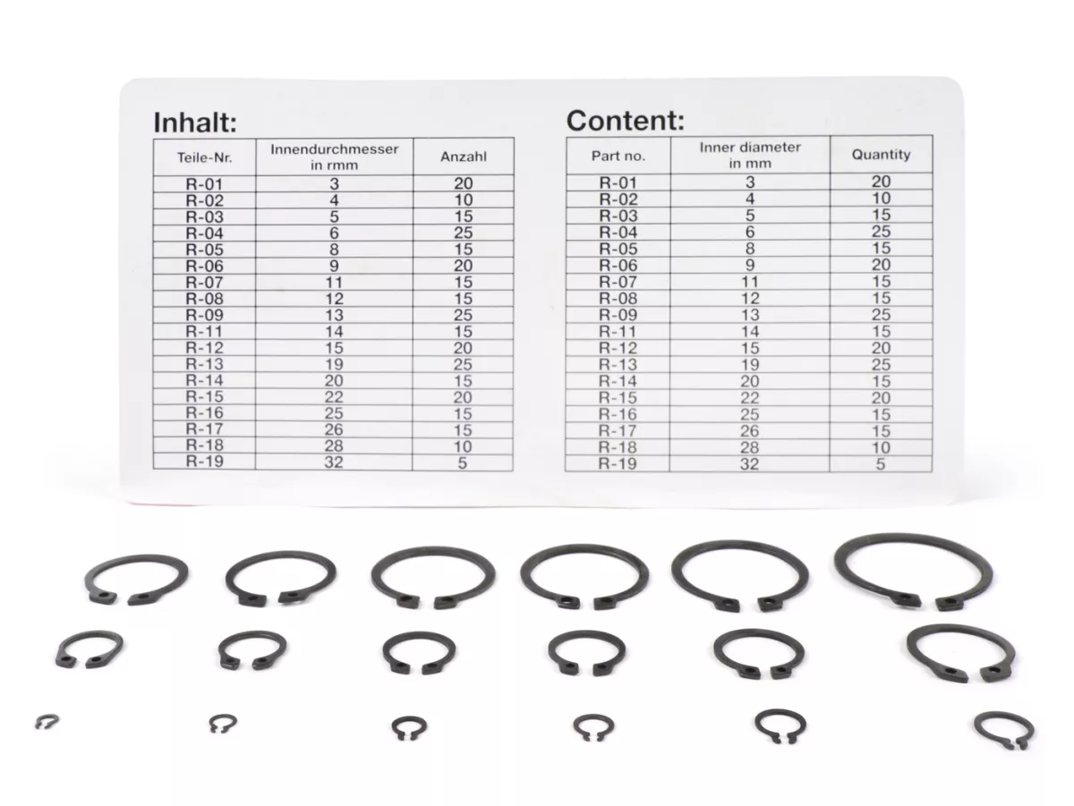 Seeger ring assortiment -HS- as DIN471, Ø=3-32 mm, 300 stuks.