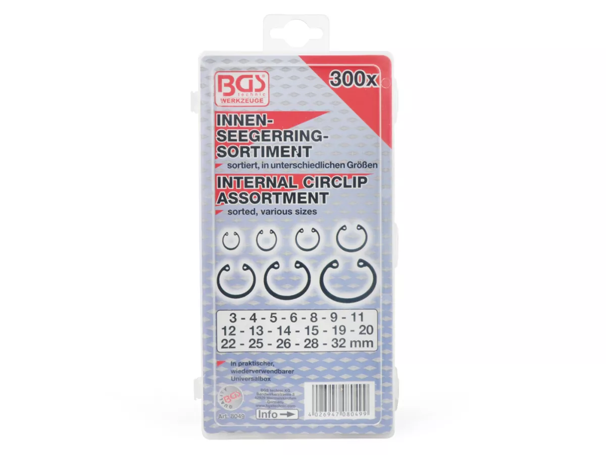 Assortimento di anelli Seeger -HS- foro DIN472, Ø=3-32 mm, 300 pz.
