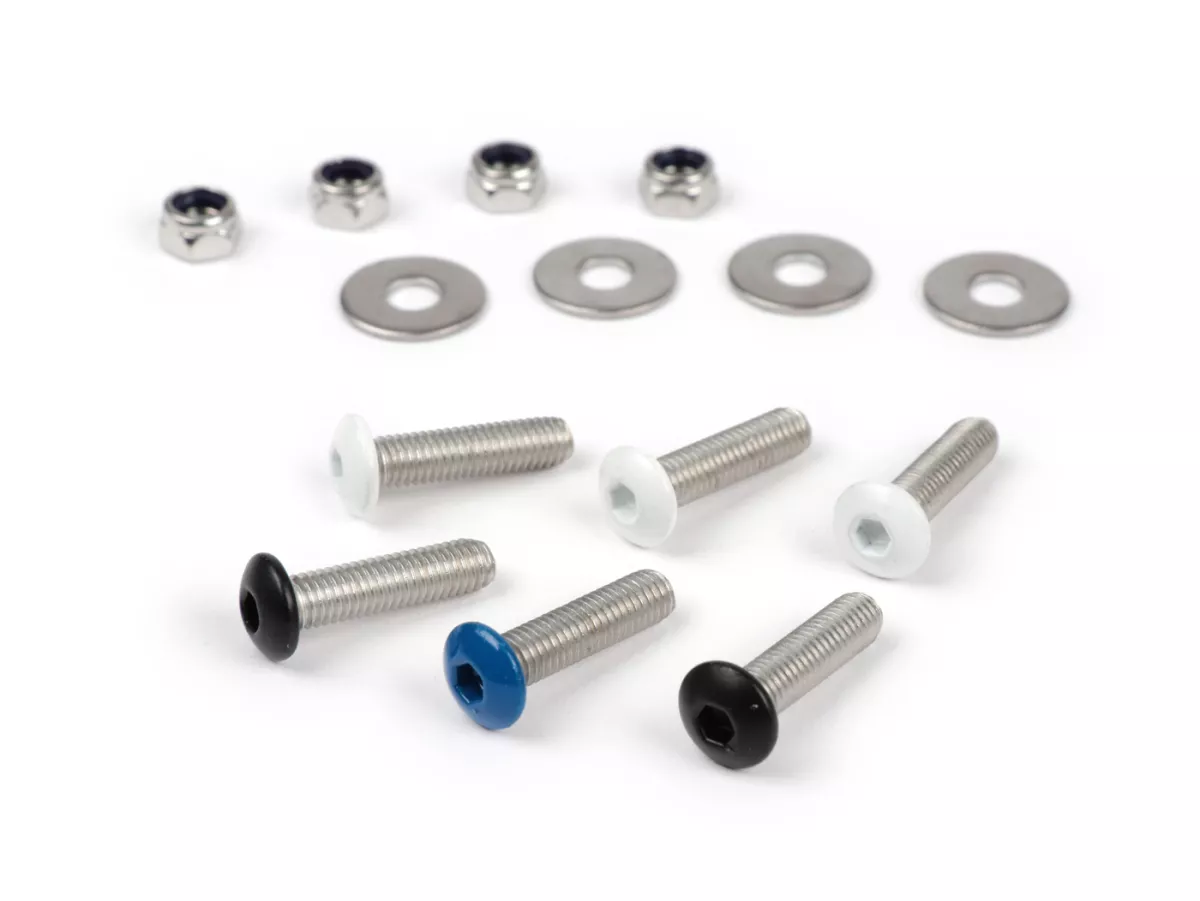 Kentekenplaatschroevenset M5 x 20 Set -HS- 6 stuks 1x blauw, 3x wit, 2x zwart