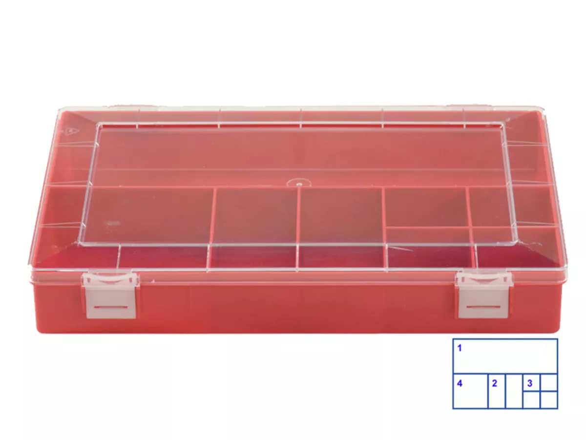 Scatola di smistamento -HÜNERSDORFF, Classic (225x335x55mm)- 8 scomparti, rosso, polistirolo