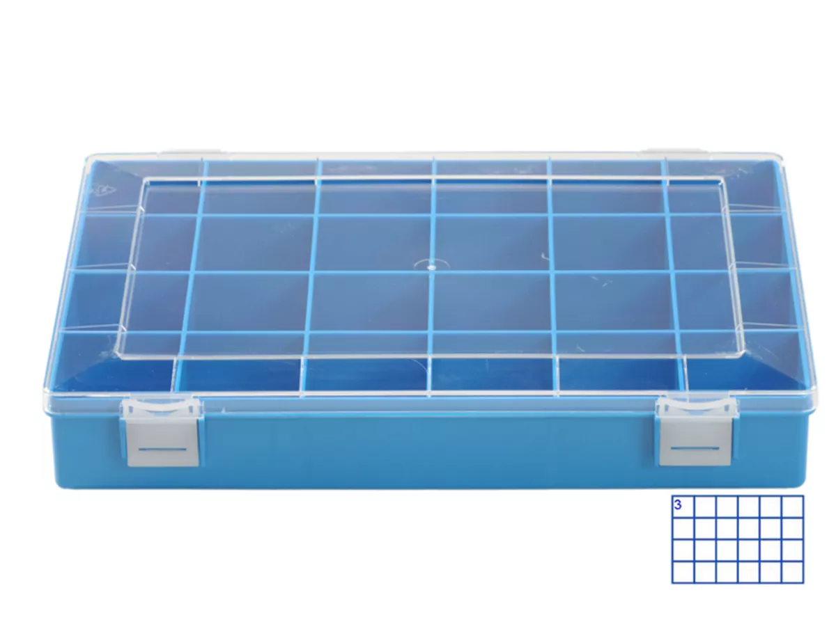 Sorting box -HÜNERSDORFF, Classic (225x335x55mm)- 24 compartments, blue, polystyrene
