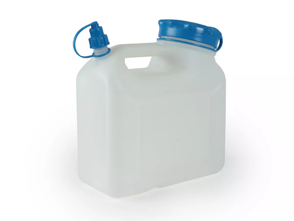 Tanica d'acqua 6L (6000ml) collo largo -HÜNERSDORFF- HD PE, naturale (trasparente) con protezione UV