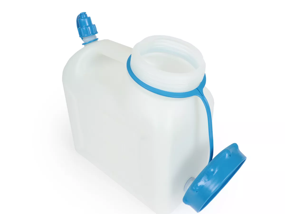 Tanica d'acqua 6L (6000ml) collo largo -HÜNERSDORFF- HD PE, naturale (trasparente) con protezione UV