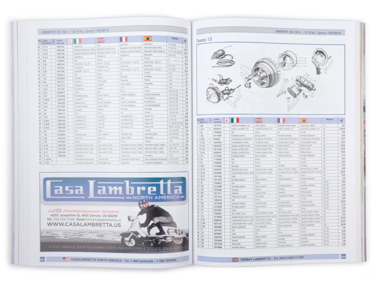 Catalogo -CASA LAMBRETTA- Catalogo ricambi 2022 - 400 pagine - LI, TV, LIS, SX, DL, JUNIOR, LUI