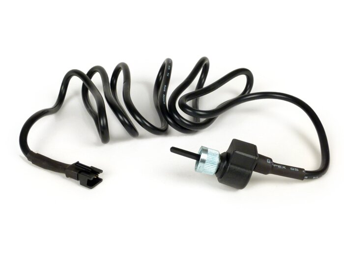 Speed sensor (digital speedo cable) -KOSO, D (JIS type a)- KOSO, D (JIS Typ a)- Vespa VBA, VBB, GL150, GS150, Sprint, GT, GTR, Super, TS125, Rally, Lambretta DL/GP, LI, SX, TV - black plug