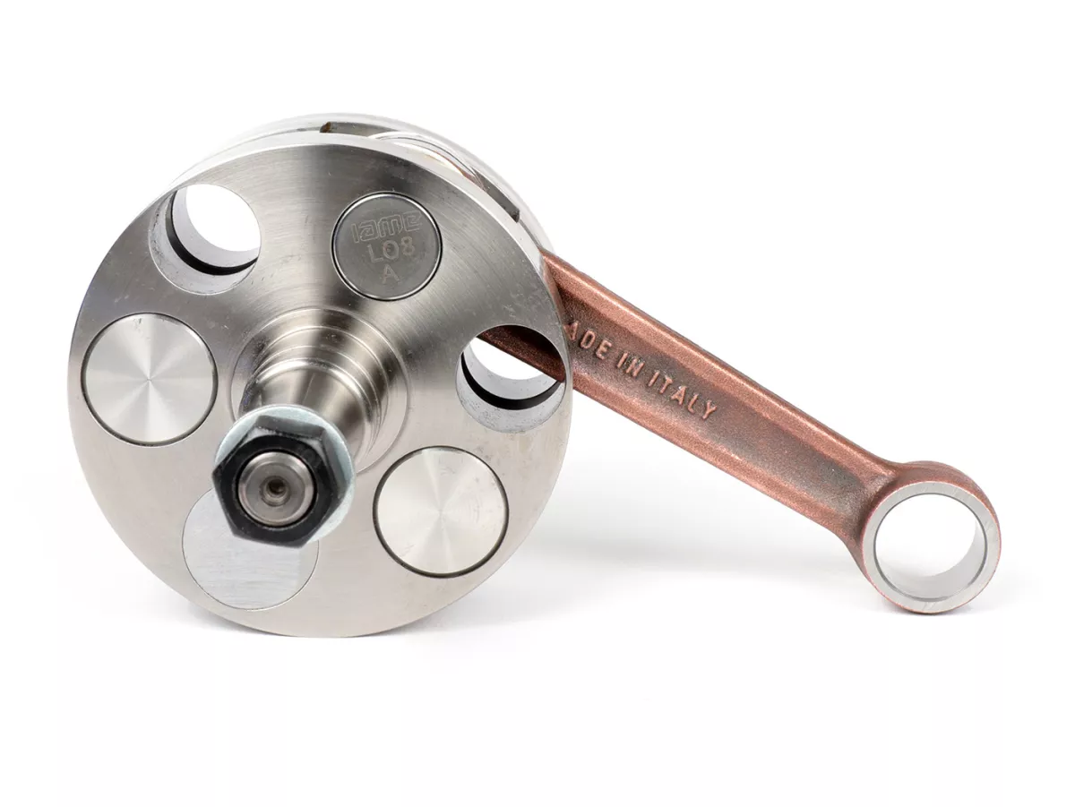 Albero motore -KINGWELLE Brutus I M200 (per cassa motore Quattrini C200, guance=Ø92mm, fattore di bilanciamento 50%) - guancia piena corsa 60mm, biella 116mm - Vespa PK125 XL2, PK125 ETS (cono Ø 24mm)