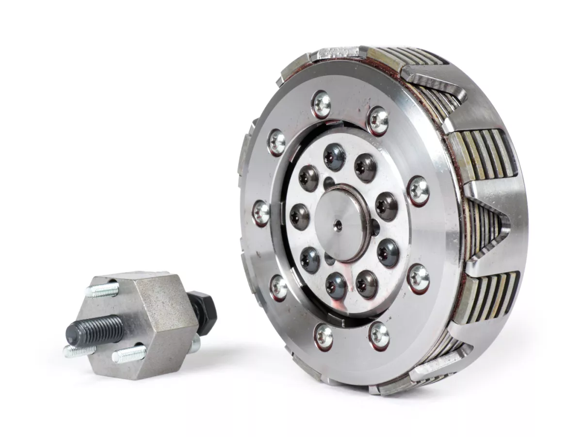 Clutch -KINGWELLE 5S-R DragBikeClutch (for long auxiliary shaft DRT, Faio etc.)- Vespa V50, V90, SS50, SS90, PV125, ET3, PK50, PK80, PK50 S, PK80 S, PK125 S, PK50 XL, PK125 XL, ETS, PK50 HP, PK50 SS