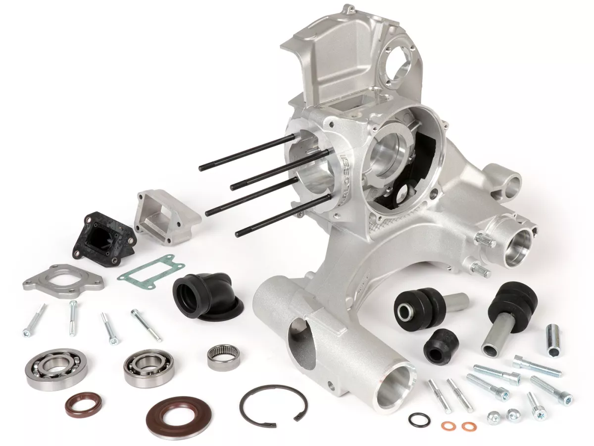 Cárter motor -MALOSSI VR-One, admisión válvula de láminas, cigüeñal dentado para cigüeñal hasta 64mm de carrera- utilizado para Quattrini M1X/M1XL, BGM177, Malossi 187MHR- Vespa PX80, PX125, PX150, LML Star/Stella 125/150 Elestart