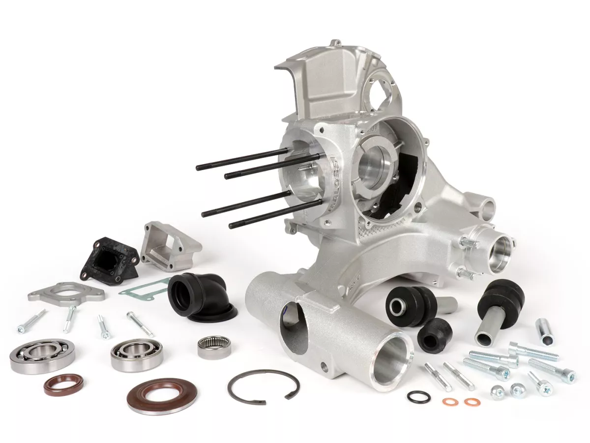 Cárter motor -MALOSSI VR-One, admisión válvula de láminas, cigüeñal dentado para cigüeñal hasta 64mm de carrera- utilizado para Quattrini M1X/M1XL, BGM177, Malossi 187MHR- Vespa PX80, PX125, PX150, LML Star/Stella 125/150 Elestart