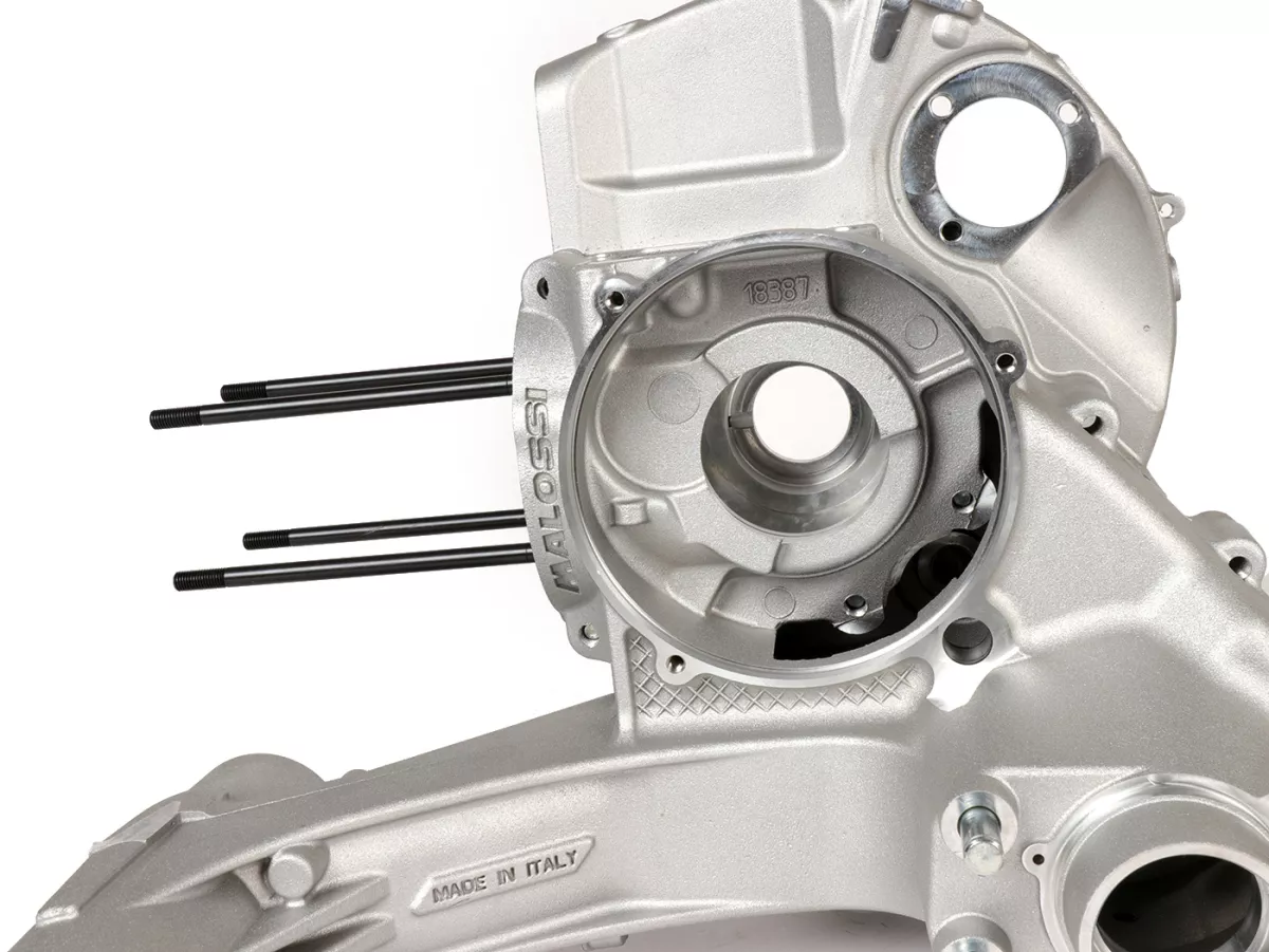 Cárter motor -MALOSSI VR-One, admisión válvula de láminas, cigüeñal dentado para cigüeñal hasta 64mm de carrera- utilizado para Quattrini M1X/M1XL, BGM177, Malossi 187MHR- Vespa PX80, PX125, PX150, LML Star/Stella 125/150 Elestart