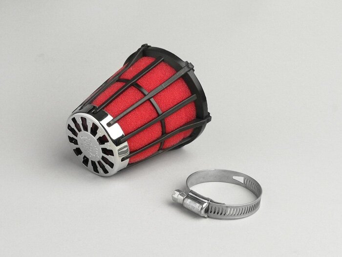 Luchtfilter -MALOSSI E5- recht, aansluitbreedte = 32mm - rood-zwart