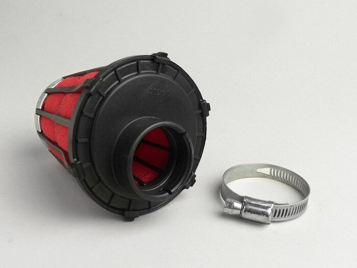 Luchtfilter -MALOSSI E5- recht, aansluitbreedte = 32mm - rood-zwart