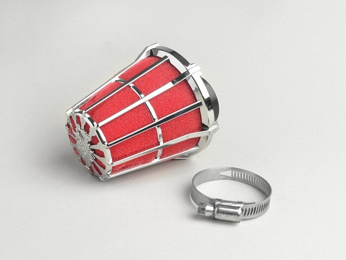 Luchtfilter -MALOSSI E5- recht, aansluitbreedte = 32mm - rood-chroom