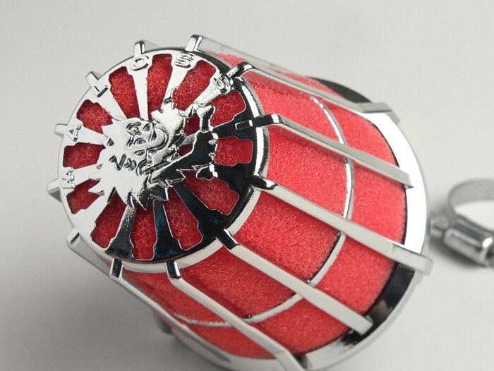 Luchtfilter -MALOSSI E5- recht, aansluitbreedte = 32mm - rood-chroom