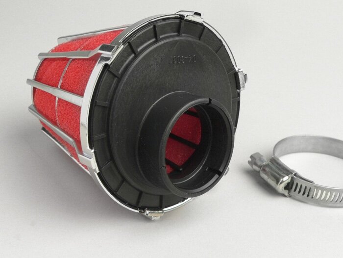 Luchtfilter -MALOSSI E5- recht, aansluitbreedte = 32mm - rood-chroom