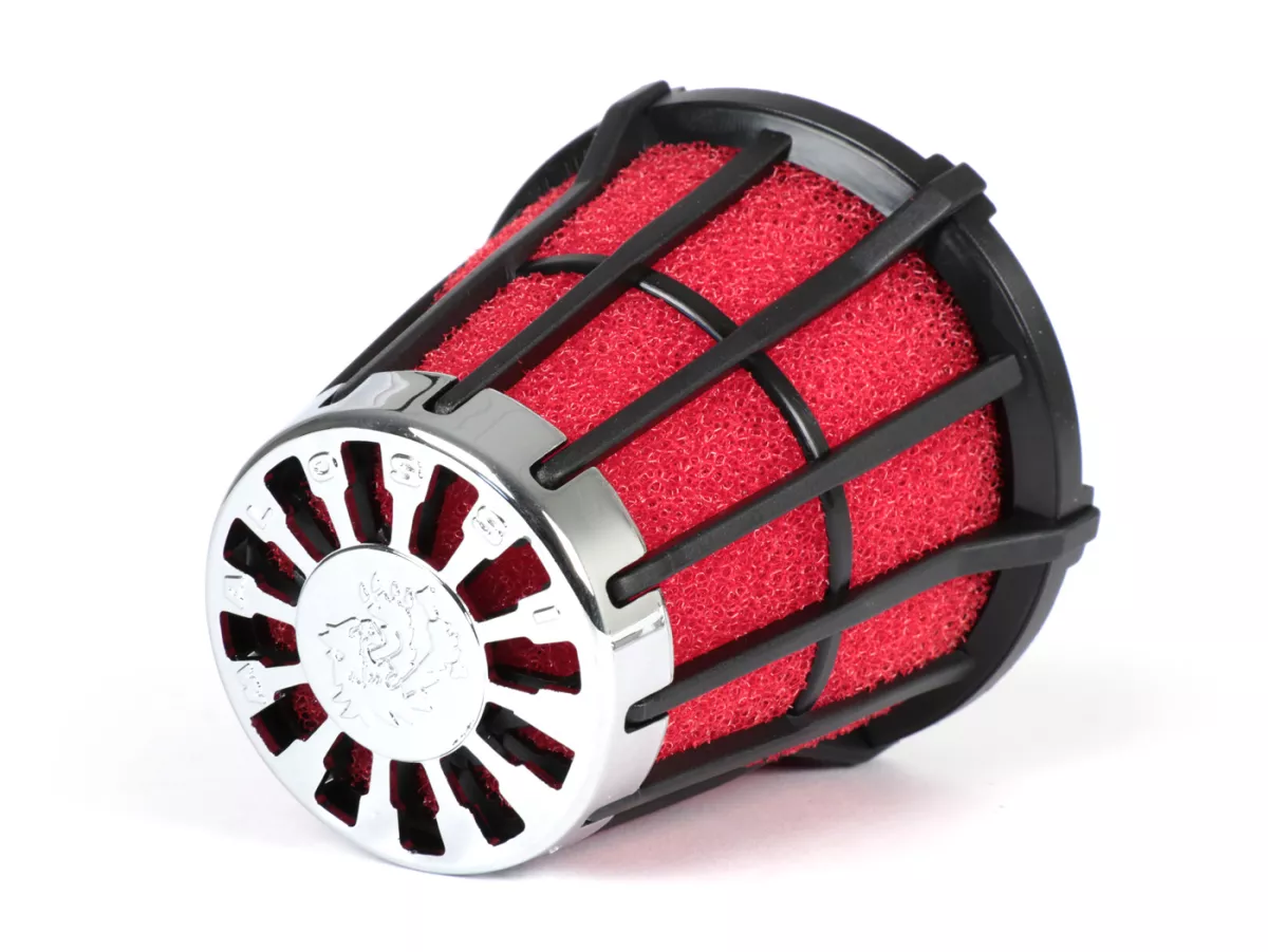 Air filter -MALOSSI E5- 0°, CS= 35mm - red-black, PHVA 12, Mikuni VM 19-22