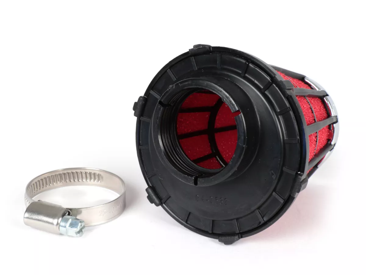 Air filter -MALOSSI E5- 0°, CS= 35mm - red-black, PHVA 12, Mikuni VM 19-22