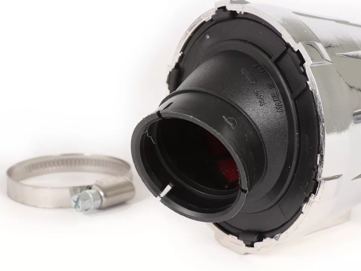 Filtro de aire -MALOSSI E5- 30°, ancho de conexión = 38mm - cromado, PHVA/PHBN 12-17.5, Mikuni