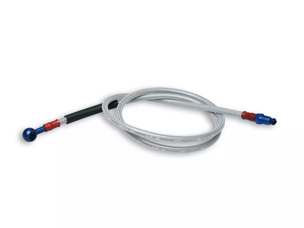 Latiguillo de freno delantero para pinza de freno original -MALOSSI latiguillo acero inoxidable, racor aluminio (azul)- PIAGGIO ZIP SP