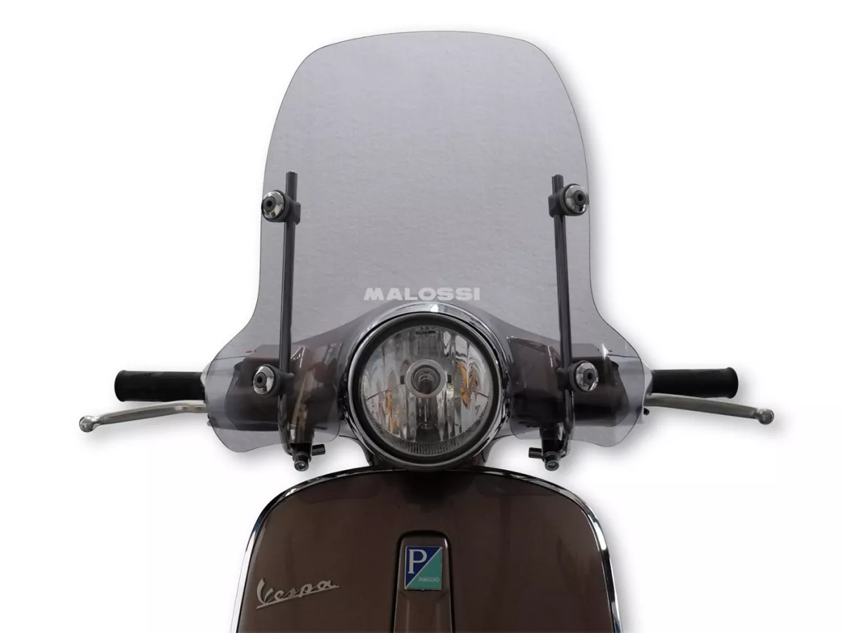Vindruta -MALOSSI- 510x420mm, Sport Screen, rökgrå- Vespa Primavera 50-150, Elettrica - inkl. monteringsmaterial