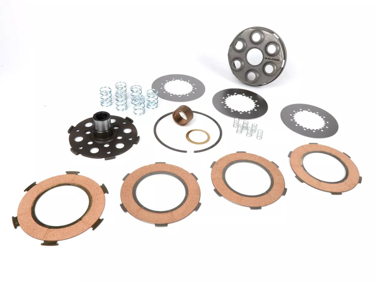 Embrayage -MALOSSI Power Up Clutch Ø98,5mm Vespa type 6 ressorts (PX80, PX125, PX150)- 4 disques (complet)
