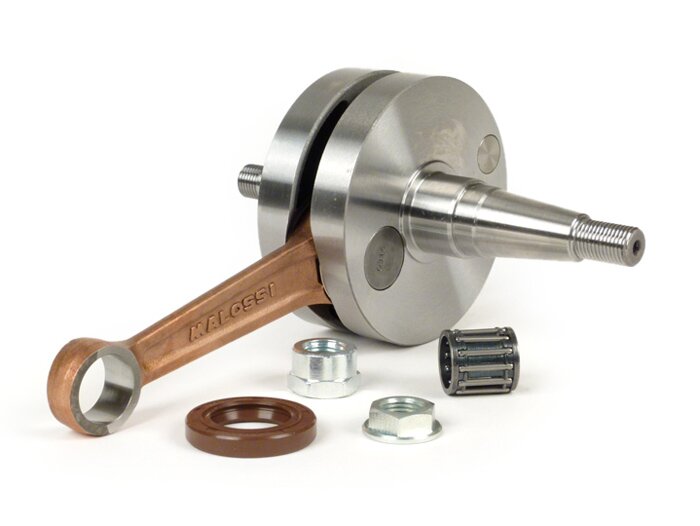 Kurbelwelle -MALOSSI (Membraneinlass) Vollwange 51mm Hub, 105mm Pleuel, Konus Ø24mm- Umrüstwelle auf 125cc (PK50XL/XL2) und elektronische 12V Zündung (V50, 50N, PV, ET3, PK50S, PK80S, PK125S)