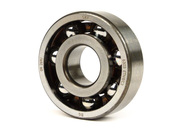 Ball bearing for crankshaft -MALOSSI- 6303 (17x47x14mm) - C3 polyamide - (used for crankshaft, drive side Vespa V50, V90, PV125, ET3, PK S, PK XL, Lambretta  Lui 50, J 50-100, Minarelli AM 345 - 6)