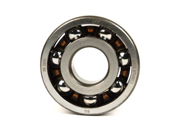 Ball bearing for crankshaft -MALOSSI- 6303 (17x47x14mm) - C3 polyamide - (used for crankshaft, drive side Vespa V50, V90, PV125, ET3, PK S, PK XL, Lambretta  Lui 50, J 50-100, Minarelli AM 345 - 6)
