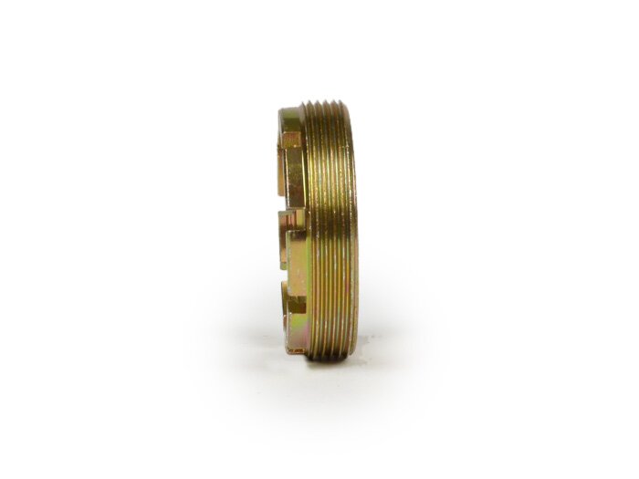 Securing castle nut for rear stroke bearing-VESPA Øinner=37mm, Øouter=49mm, slots=9- Vespa VNA1T, VNA2T, VNB1T, VNB2T, VNB3T, VNB4T, VNB6T, VBA1T, VBA2T, VBB1T, VBB2T,  GL (VLA1T), GT (VNL1T), Sprint (VNL2T 30001-76107), GTR (VNL2T -118278), Sprint (VLB1T