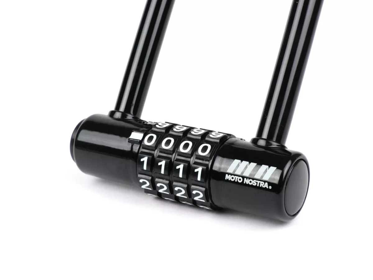 Cerradura de grillete -MotoNostra- Piaggio - Ciao, Bravo, Si, Boxer-, U-lock Crypto-4- 80mm x 300mm - negro