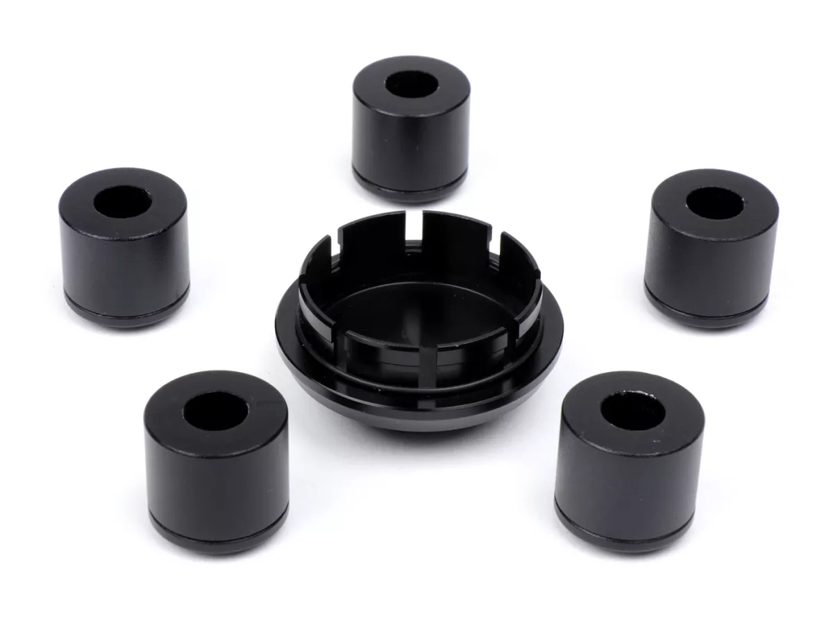 Caps- Set wheel nut / rim Ø=35mm -MOTO NOSTRA, CNC, black shiny- Vespa ET2, ET4, GT, GTL, GTS, GTV, LX, LXV, S, Gilera Fuoco, Piaggio Fly, Hexagon, Liberty, MP3, Sfera RST, Zip FR, Zip II, Zip SP