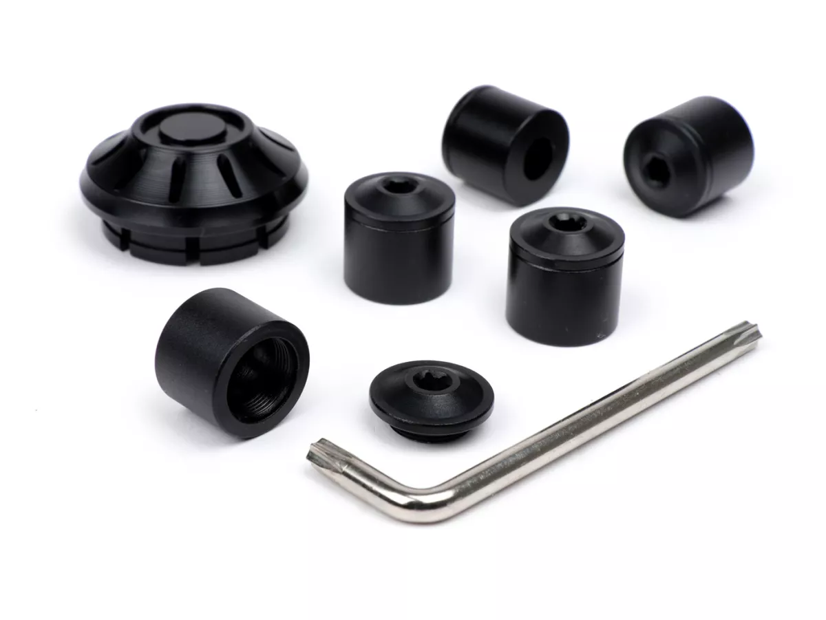 Caps- Set wheel nut / rim Ø=35mm -MOTO NOSTRA, CNC, black shiny- Vespa ET2, ET4, GT, GTL, GTS, GTV, LX, LXV, S, Gilera Fuoco, Piaggio Fly, Hexagon, Liberty, MP3, Sfera RST, Zip FR, Zip II, Zip SP