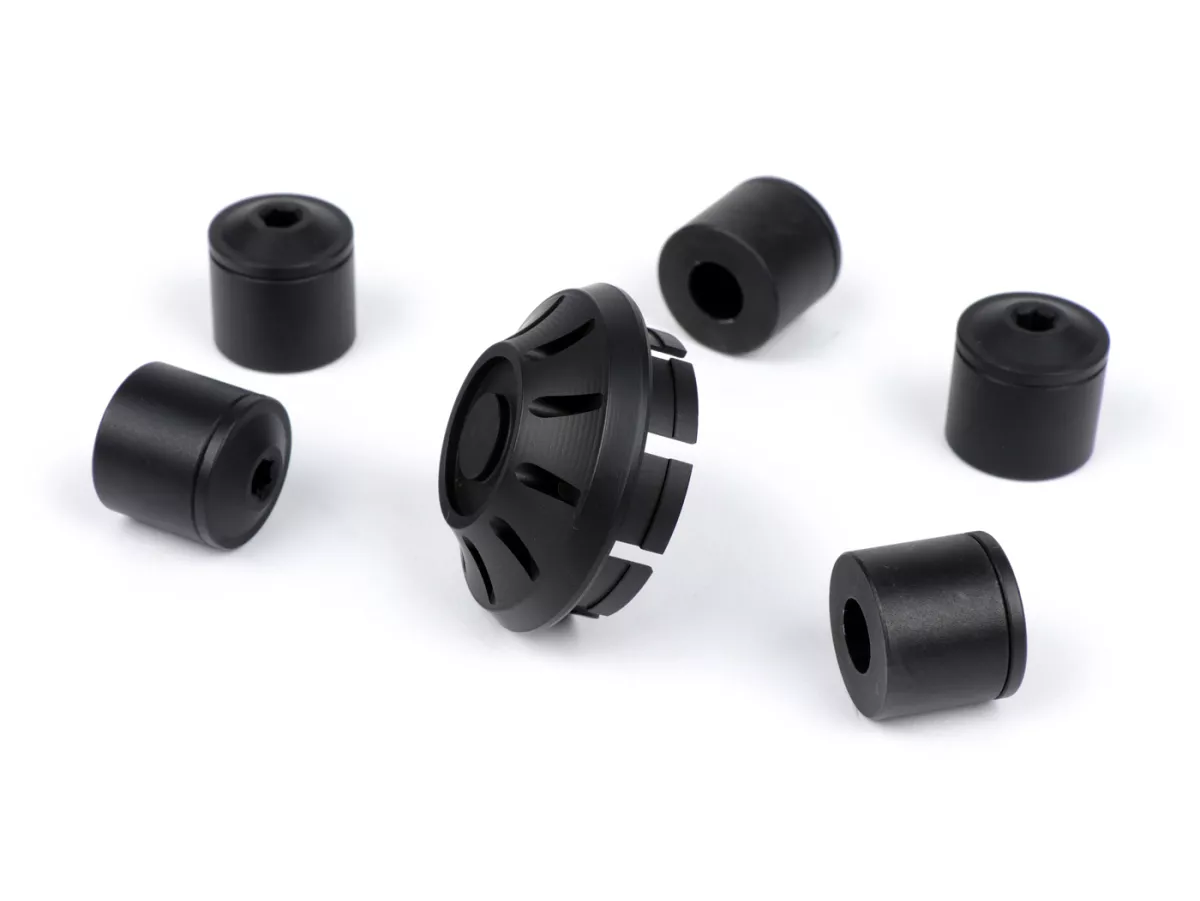 Caps- Set wheel nut / rim Ø=35mm -MOTO NOSTRA, CNC, black mat- Vespa ET2, ET4, GT, GTL, GTS, GTV, LX, LXV, S, Gilera Fuoco, Piaggio Fly, Hexagon, Liberty, MP3, Sfera RST, Zip FR, Zip II, Zip SP