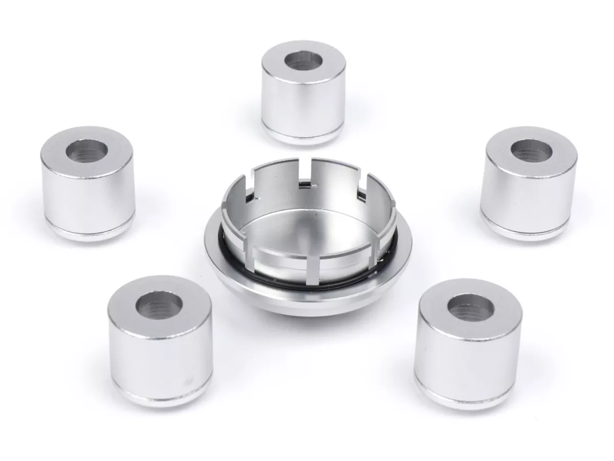 Caps- Set wheel nut / rim Ø=35mm -MOTO NOSTRA, CNC, silver- Vespa ET2, ET4, GT, GTL, GTS, GTV, LX, LXV, S, Gilera Fuoco, Piaggio Fly, Hexagon, Liberty, MP3, Sfera RST, Zip FR, Zip II, Zip SP