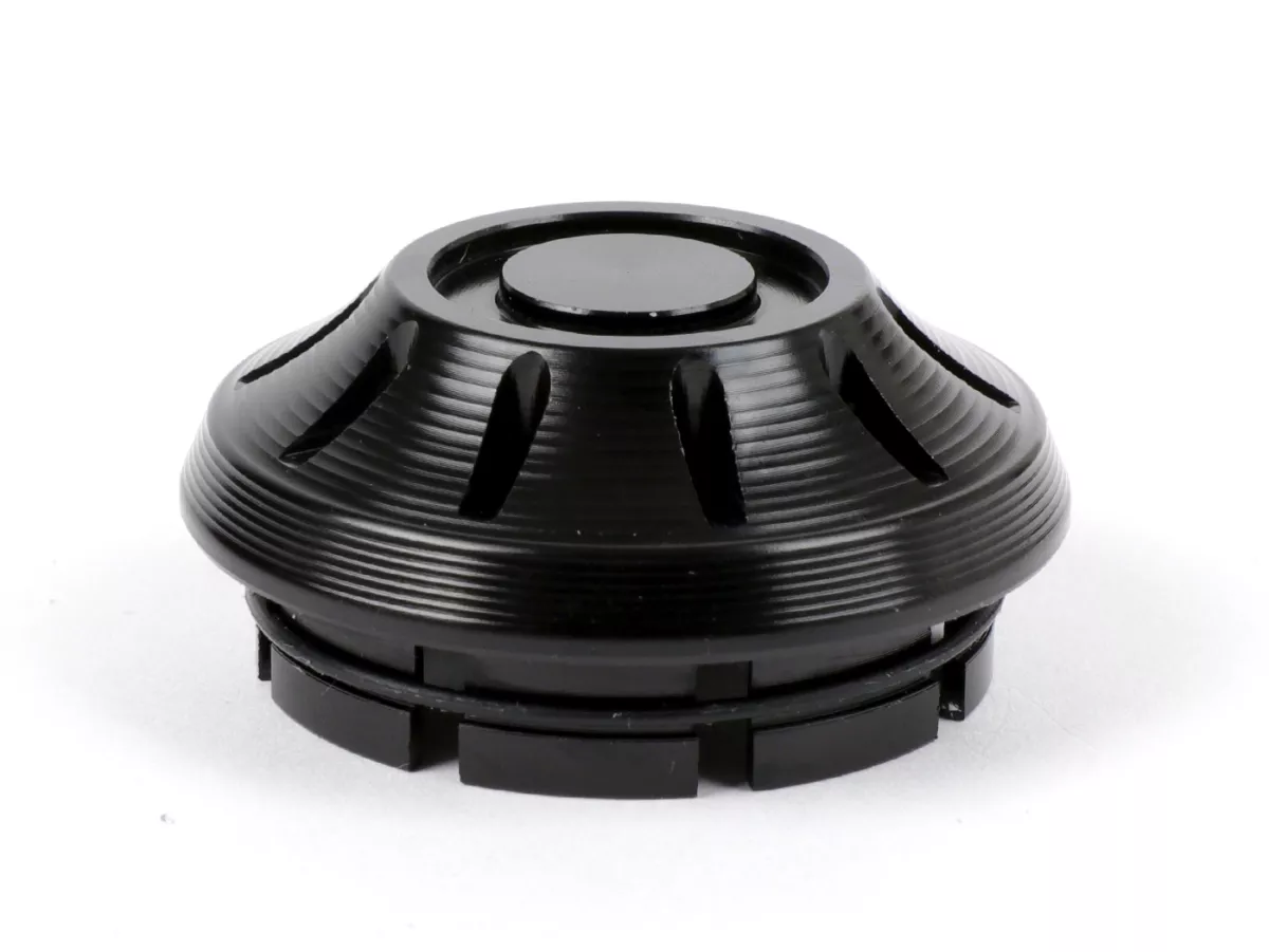 Cap wheel nut / rim Ø=35mm -MOTO NOSTRA, CNC, shiny black- Vespa PX (-1984 - rear), Rally, Sprint, TS, GT, GTR, GS160, SS180, V50 Special (V5B ab Bj. 1972), V50N, SS50-90, PV125, ET3, Vespa ET2, ET4, GT, GTL, GTS, GTV, LX, LXV, S, Gilera Fuoco, Piaggio Fl