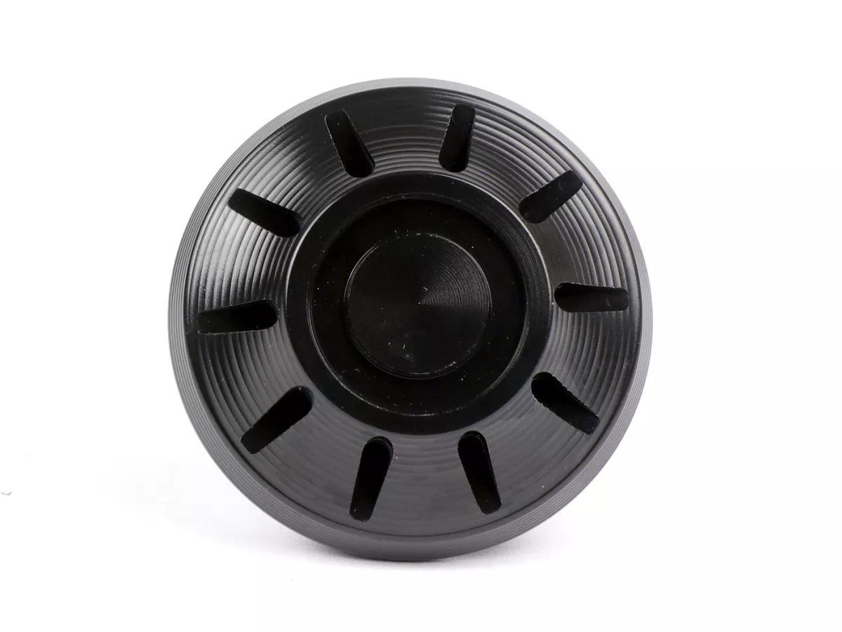 Cap wheel nut / rim Ø=35mm -MOTO NOSTRA, CNC, shiny black- Vespa PX (-1984 - rear), Rally, Sprint, TS, GT, GTR, GS160, SS180, V50 Special (V5B ab Bj. 1972), V50N, SS50-90, PV125, ET3, Vespa ET2, ET4, GT, GTL, GTS, GTV, LX, LXV, S, Gilera Fuoco, Piaggio Fl