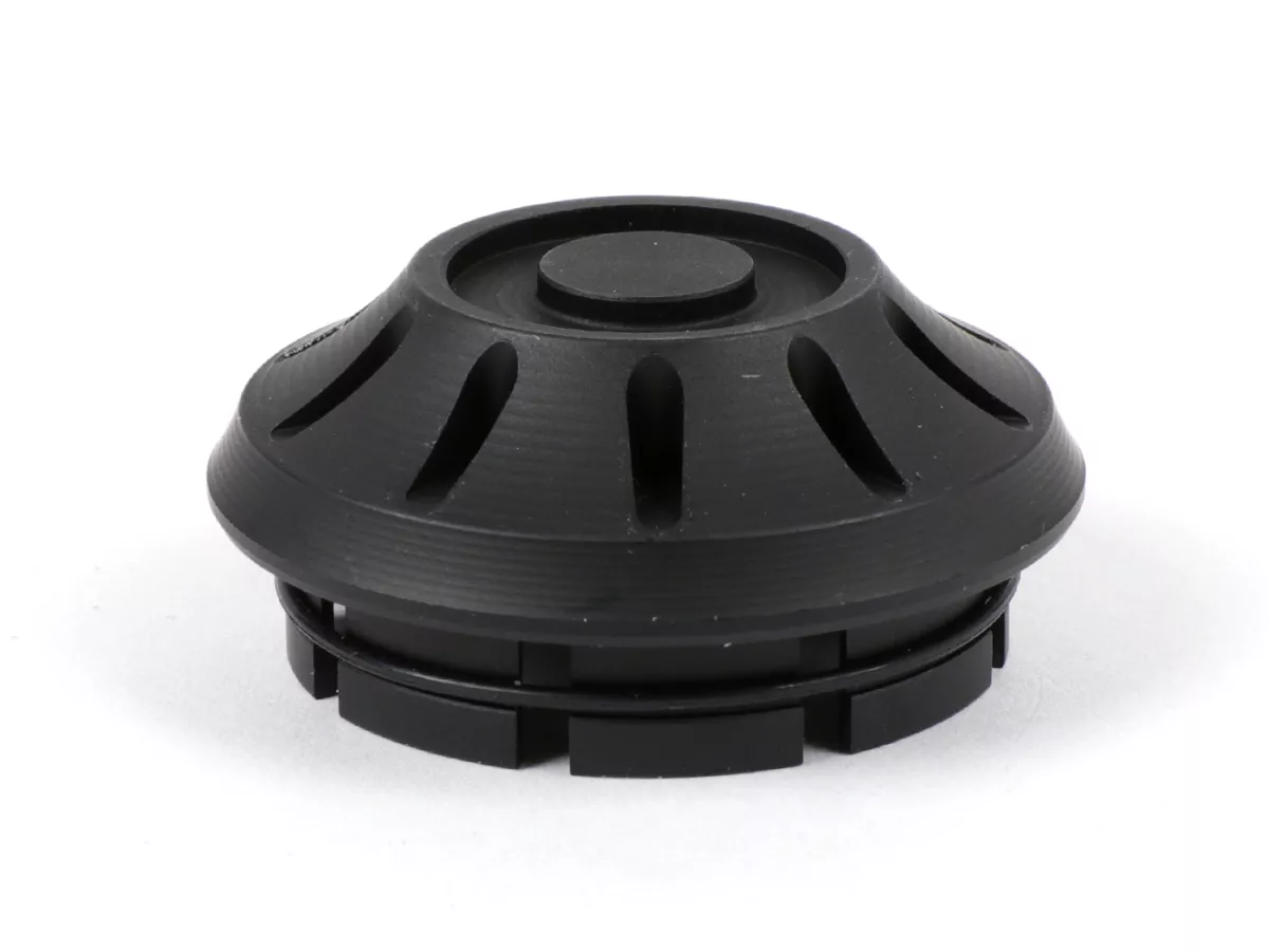 Täcklock hjulmutter / fälg Ø=35mm -MOTO NOSTRA, CNC, svart matt- Vespa PX (-1984 - bak), Rally, Sprint, TS, GT, GTR, GS160, SS180, V50 Special (V5B från 1972), V50N, SS50-90, PV125, ET3, Vespa ET2, ET4, GT, GTL, GTS, GTV, LX, LXV, S, Gilera Fuoc