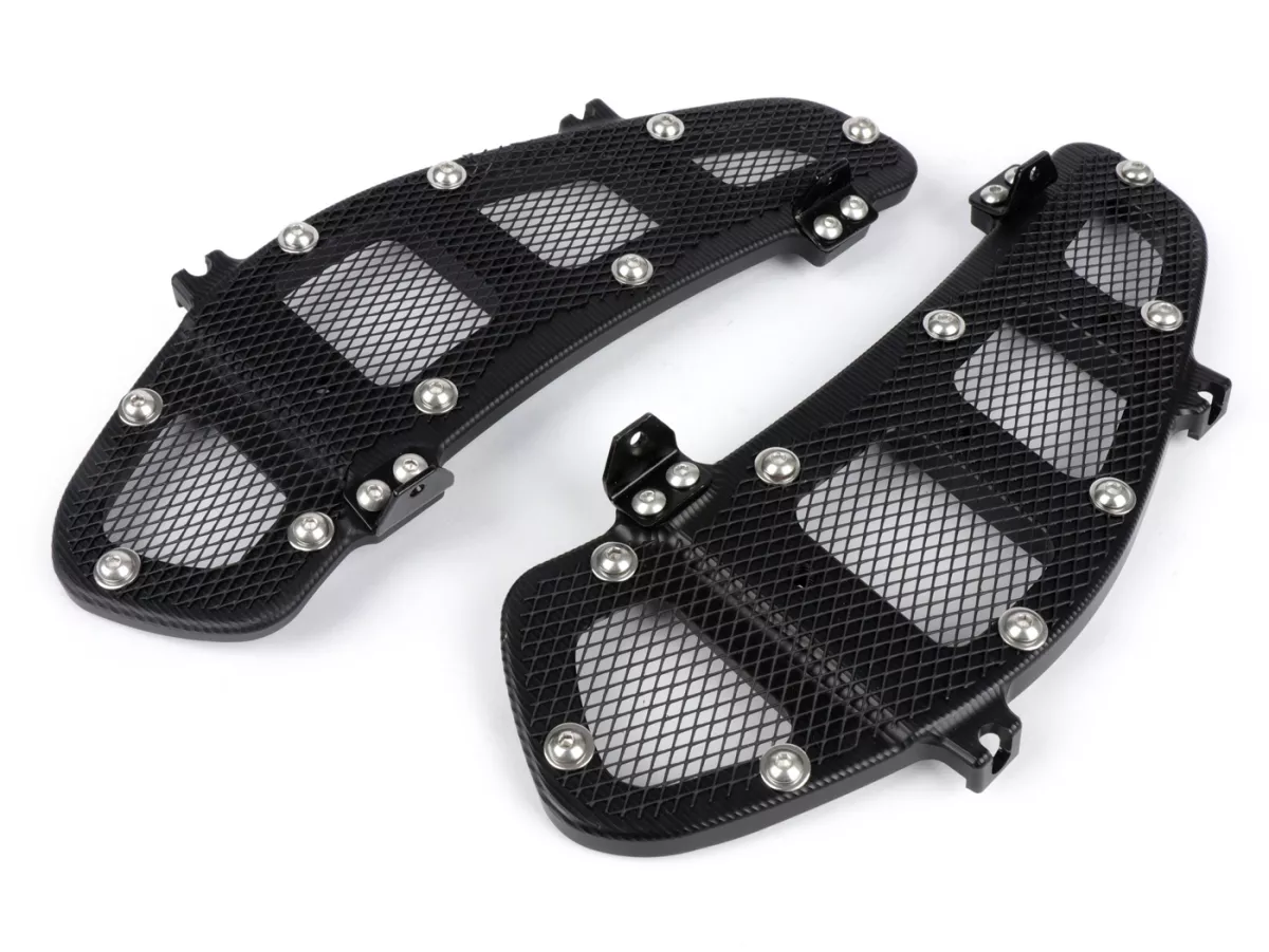 Bagageruimte rooster - Ventilatieroosterset -MOTO NOSTRA, CNC, mat zwart- Vespa GT 250 (ZAPM45102), Vespa GT L 125 (ZAPM31100, ZAPM31101), Vespa GT L 200 (ZAPM31200), Vespa GTS 125 (ZAPM31300, ZAPMA3100, ZAPMA3200), Vespa GTS 150 (ZAPMA3200, ZAPMA3100), V