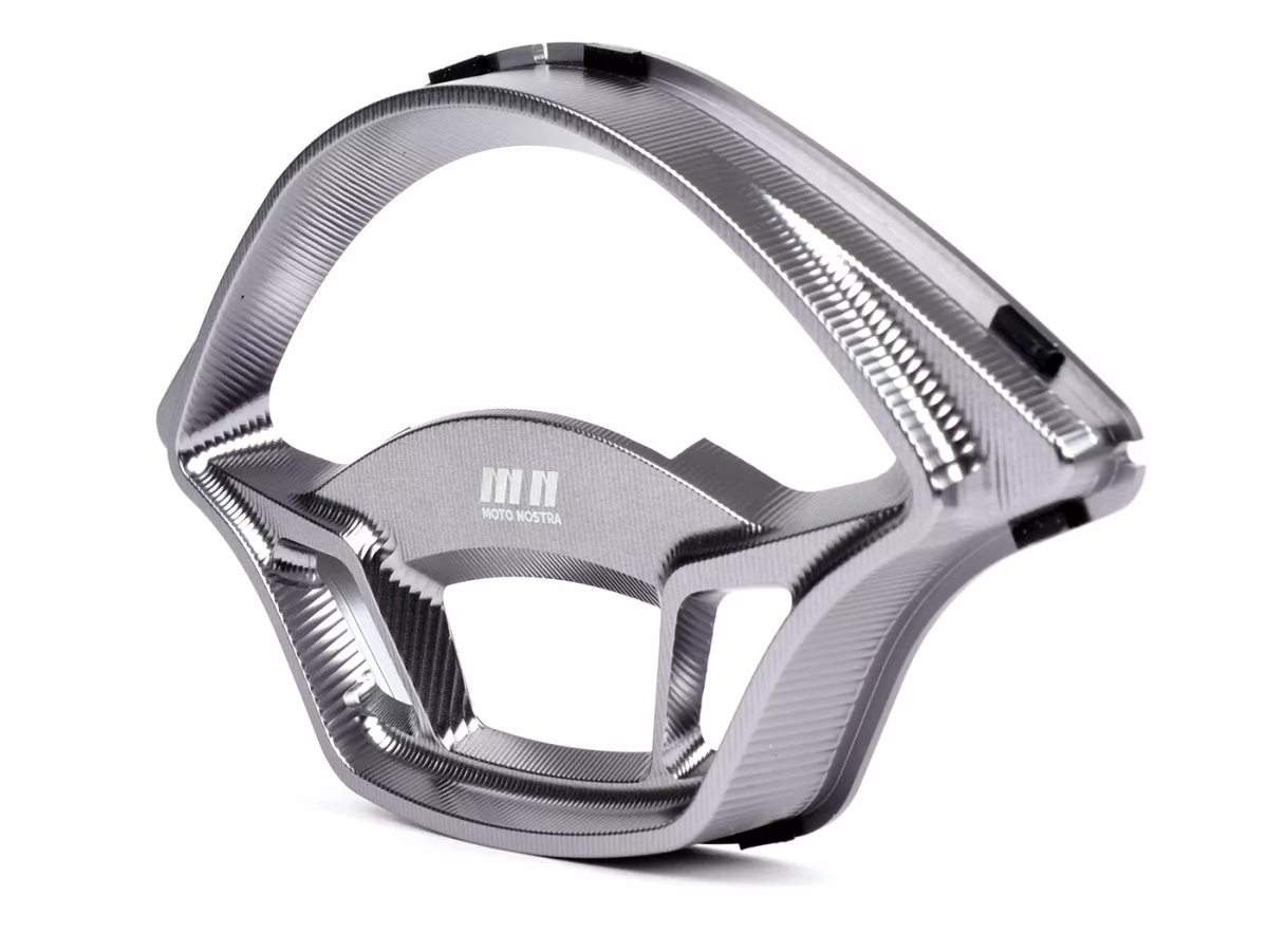 Speedo cover -MOTO NOSTRA, CNC, grey- Vespa GTS 125 (ZAPMA3100, ZAPMA3200, ZAPMA3700), Vespa GTS 150 (ZAPMA3200, ZAPMA3100), Vespa GTS 250 (ZAPM45100), Vespa GTS 300 (ZAPM45200, ZAPM45202, ZAPMA3300), Vespa GTS HPE 300 (ZAPMA3600, ZAPMD310), Vespa GTS Sup