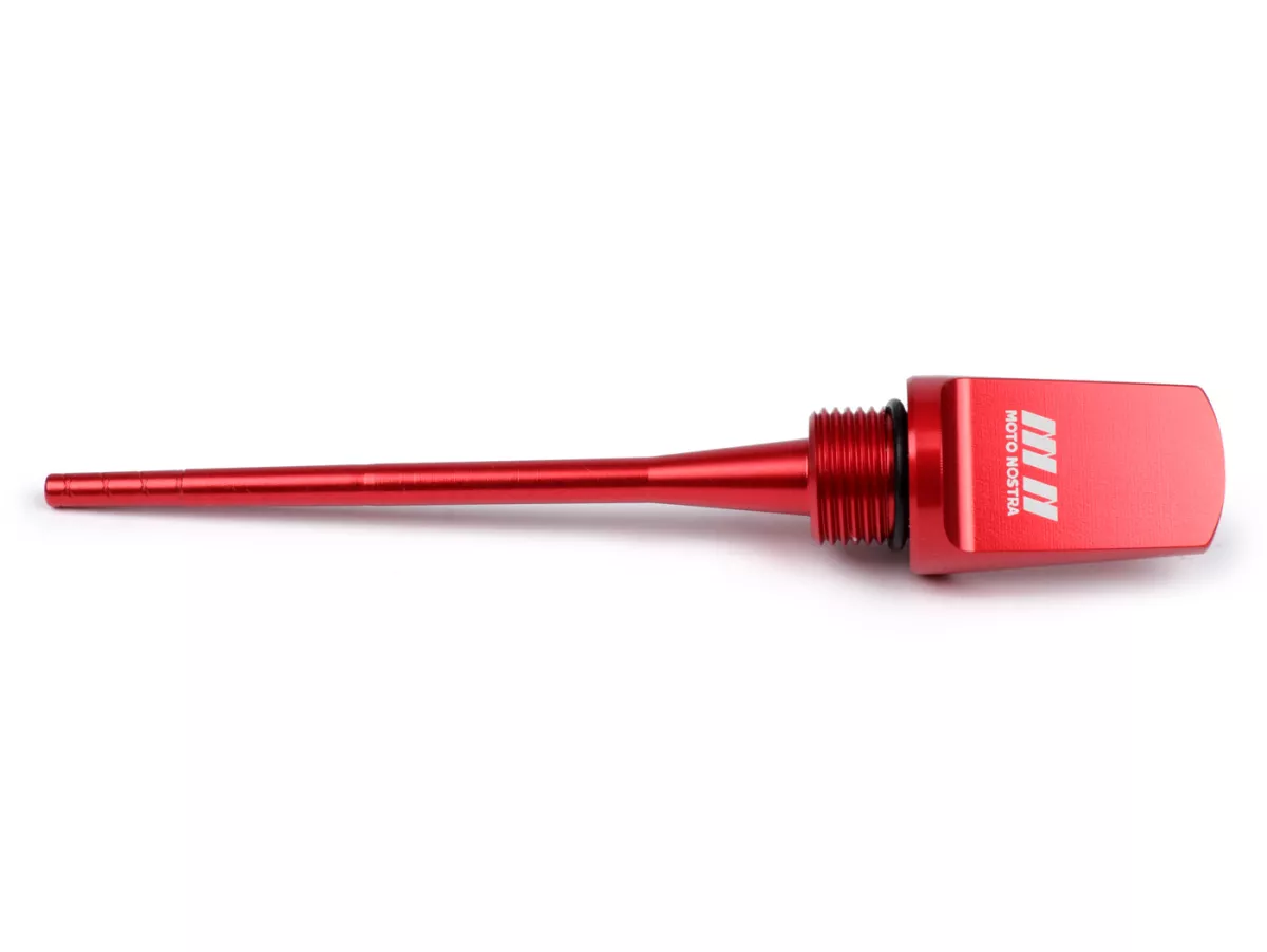 Oil filler cap with dipstick -MOTO NOSTRA- CNC red - motoroil - Vespa GTS HPE 300 (ZAPMA3600, ZAPMD310), Vespa GTS Super 125 (ZAPM45300, ZAPM45301), Vespa GTS Super HPE 300 (ZAPMA360, ZAPMD3100), Vespa GTS Super Sport 125 (ZAPM45300), Vespa GTV HPE 300 (Z