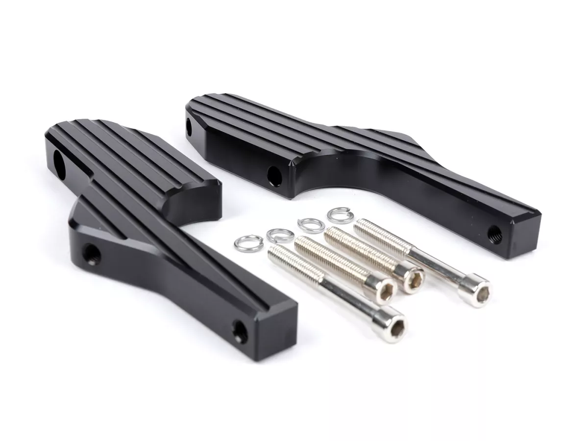 Adaptateurs repose-pieds passager -MOTO NOSTRA, CNC, noir brillant- Vespa GT, GTL, GTS, GTV 125-310