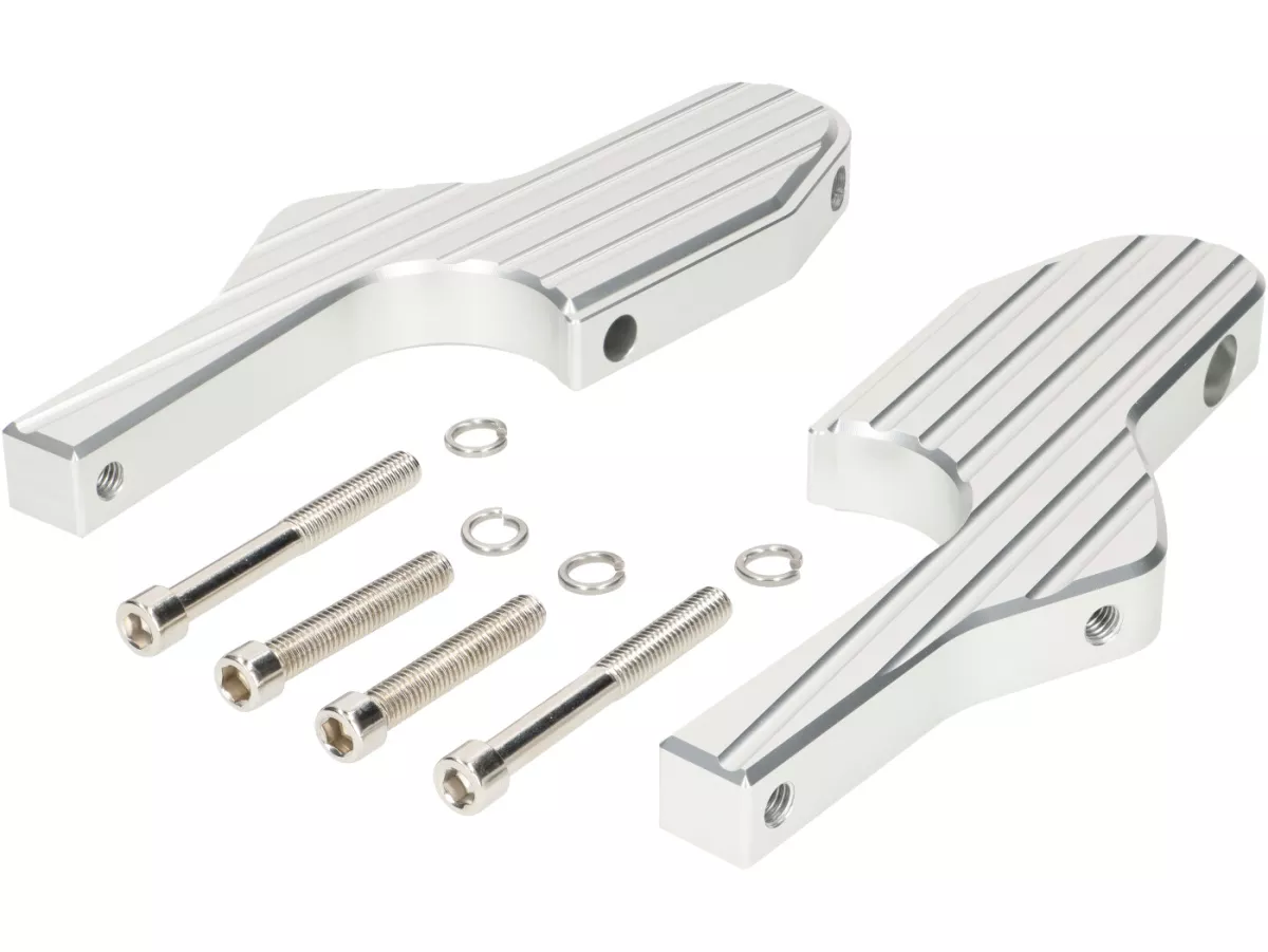Pair of foot peg adapters for pillion rider -MOTO NOSTRA, CNC, silver- Vespa GT, GTL, GTS, GTV 125-310