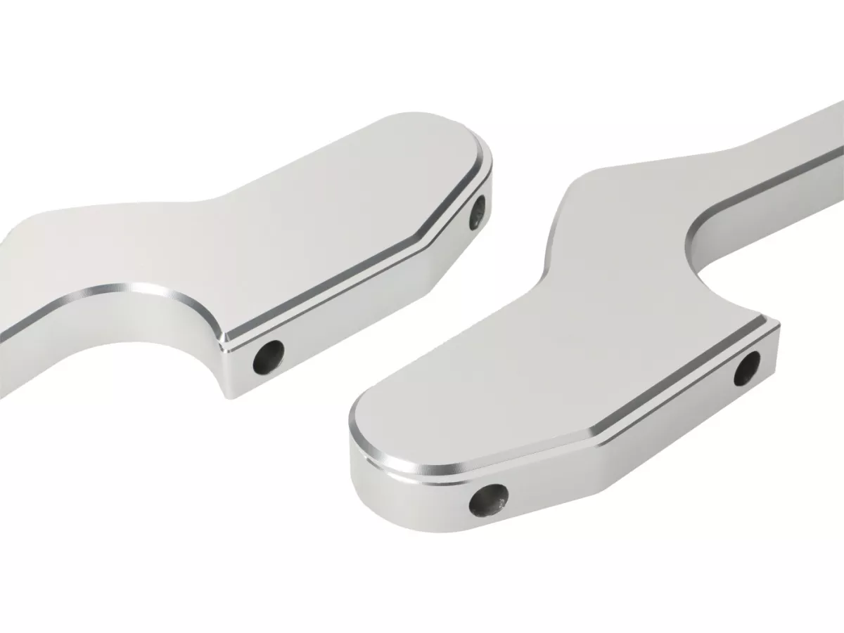 Pair of foot peg adapters for pillion rider -MOTO NOSTRA, CNC, silver- Vespa GT, GTL, GTS, GTV 125-310
