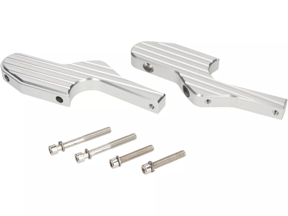 Pair of foot peg adapters for pillion rider -MOTO NOSTRA, CNC, silver- Vespa GT, GTL, GTS, GTV 125-310