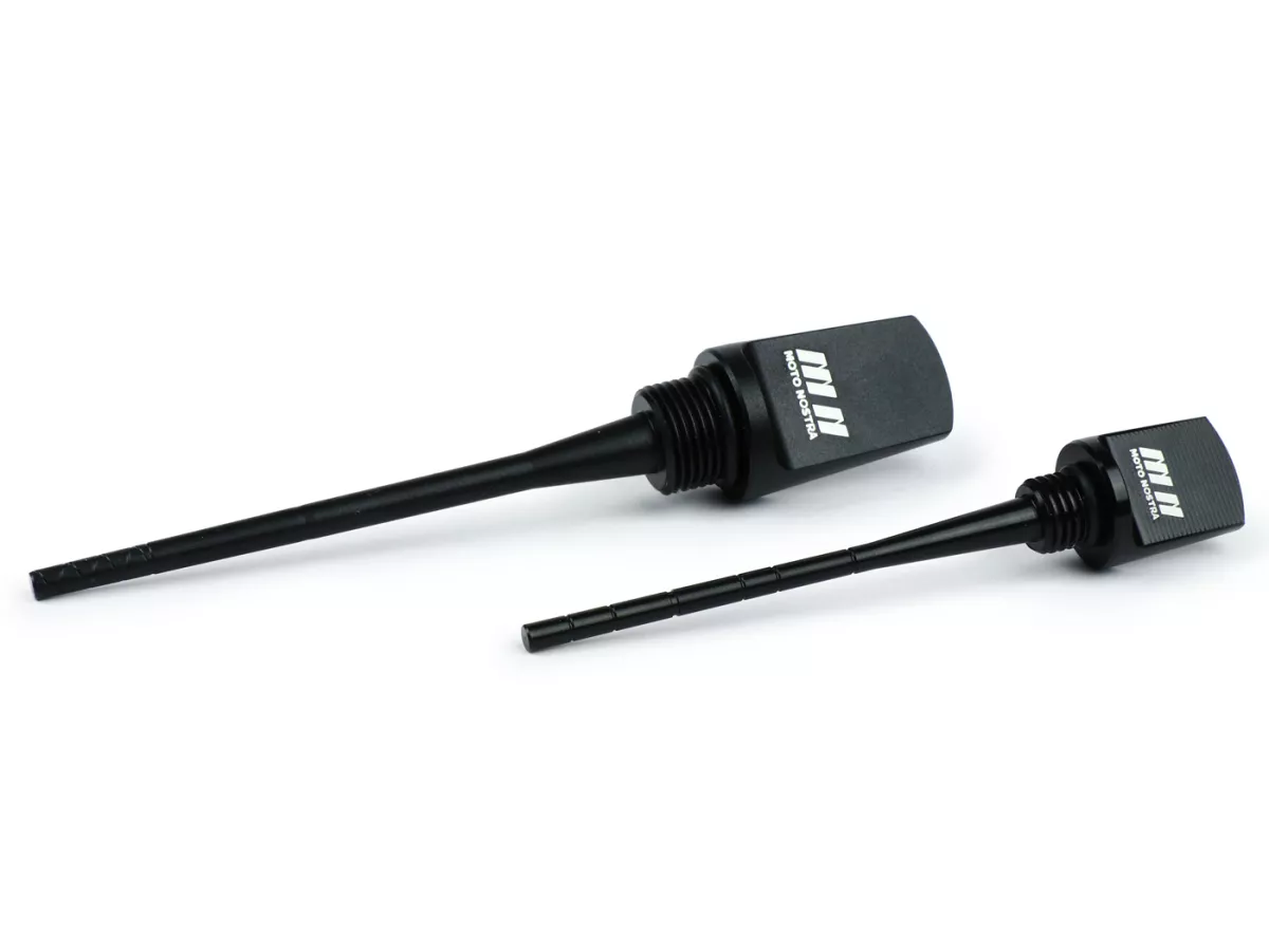 Kit vis de remplissage d'huile avec jauge, huile moteur + huile de transmission -MOTO NOSTRA, CNC, noir mat- Vespa GTS HPE 300 (ZAPMA3600, ZAPMD310), Vespa GTS Super 125 (ZAPM45300, ZAPM45301), Vespa GTS Super HPE 300 (ZAPMA360, ZAPMD3100), Vespa GTS Supe