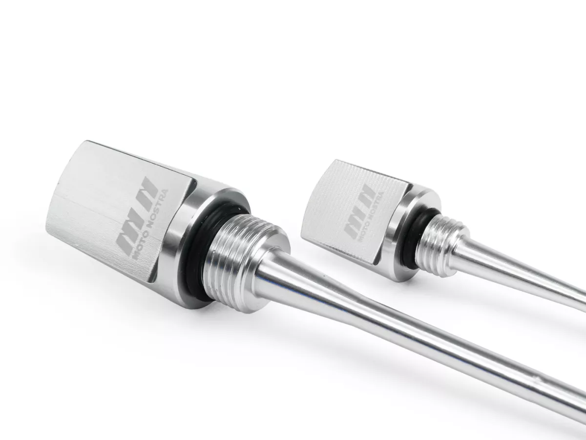 Kit vis de remplissage d'huile avec jauge, huile moteur + huile de transmission -MOTO NOSTRA, CNC, argenté- Vespa GTS HPE 300 (ZAPMA3600, ZAPMD310), Vespa GTS Super 125 (ZAPM45300, ZAPM45301), Vespa GTS Super HPE 300 (ZAPMA360, ZAPMD3100), Vespa GTS Super